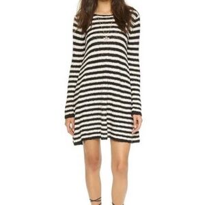 Free People Black and White Striped Long Sleeve Dress